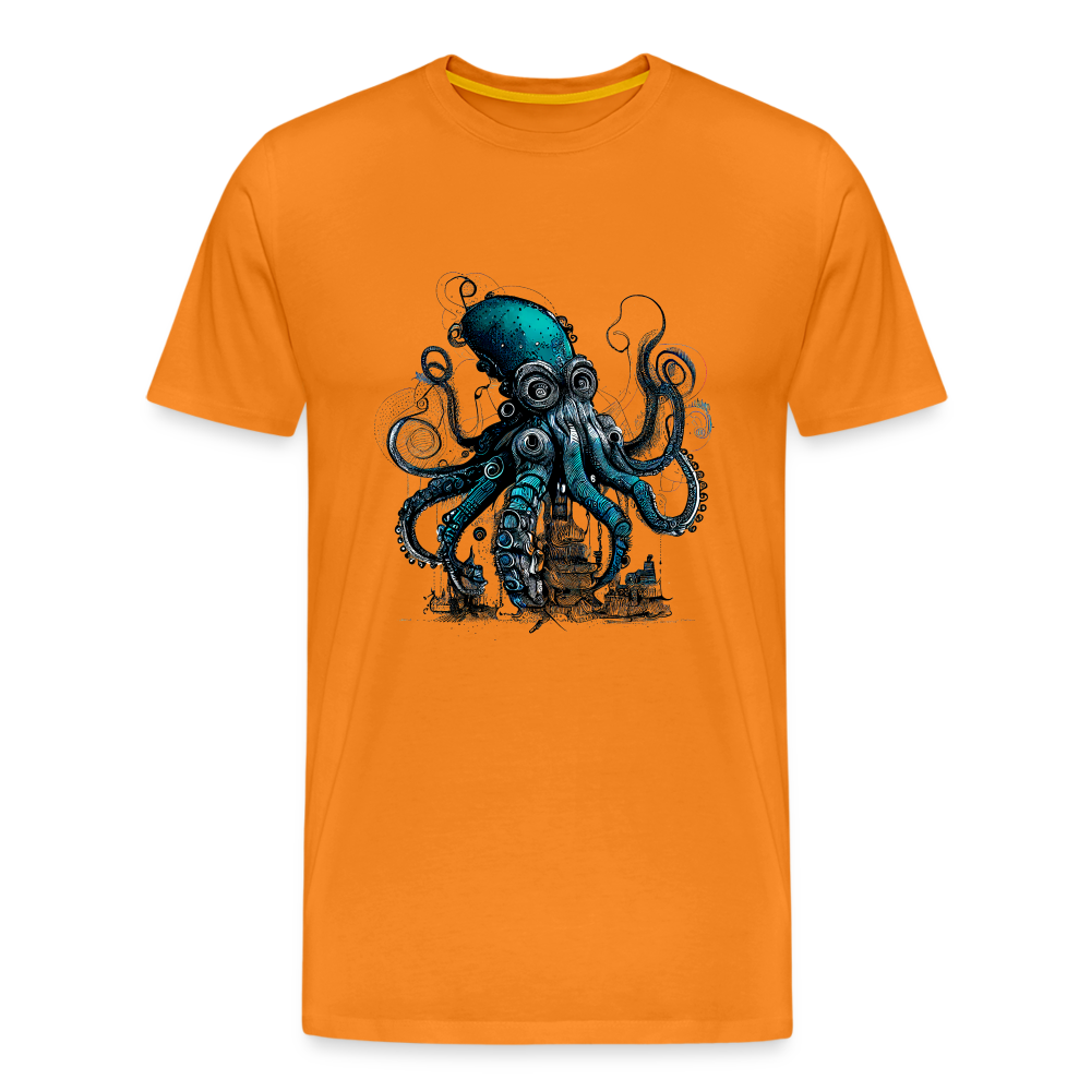 Steampunk Riesenkraken über kleinem Dorf - Männer Premium T-Shirt - Orange