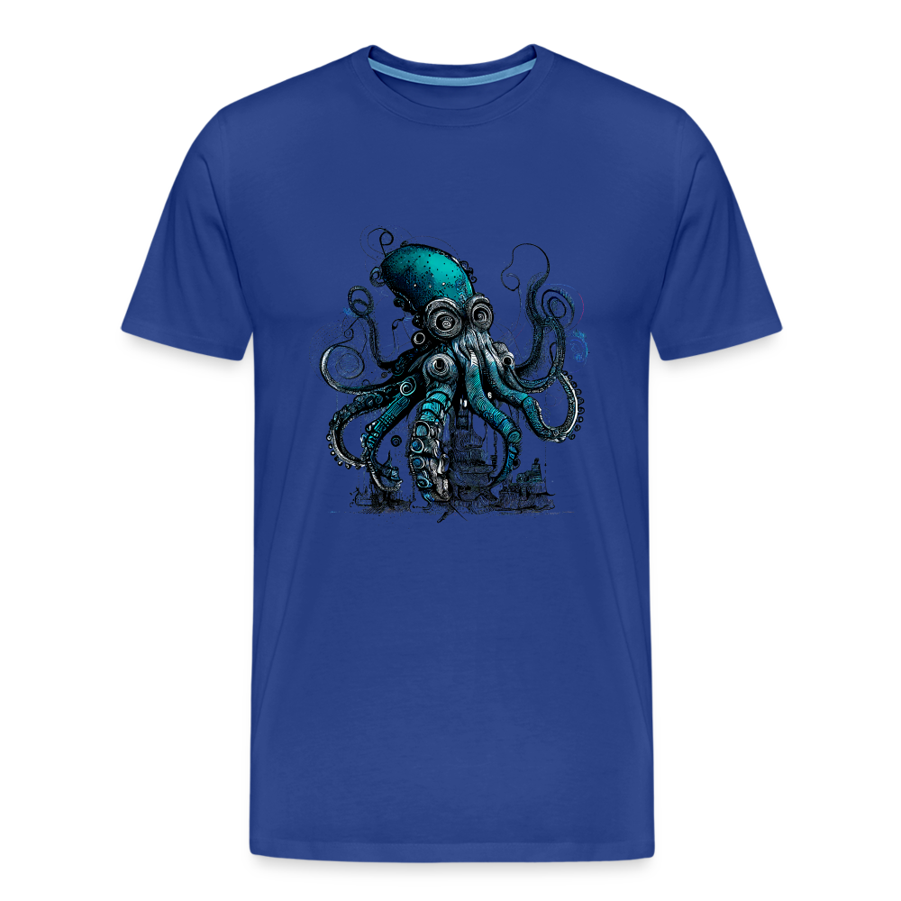 Steampunk Riesenkraken über kleinem Dorf - Männer Premium T-Shirt - Königsblau