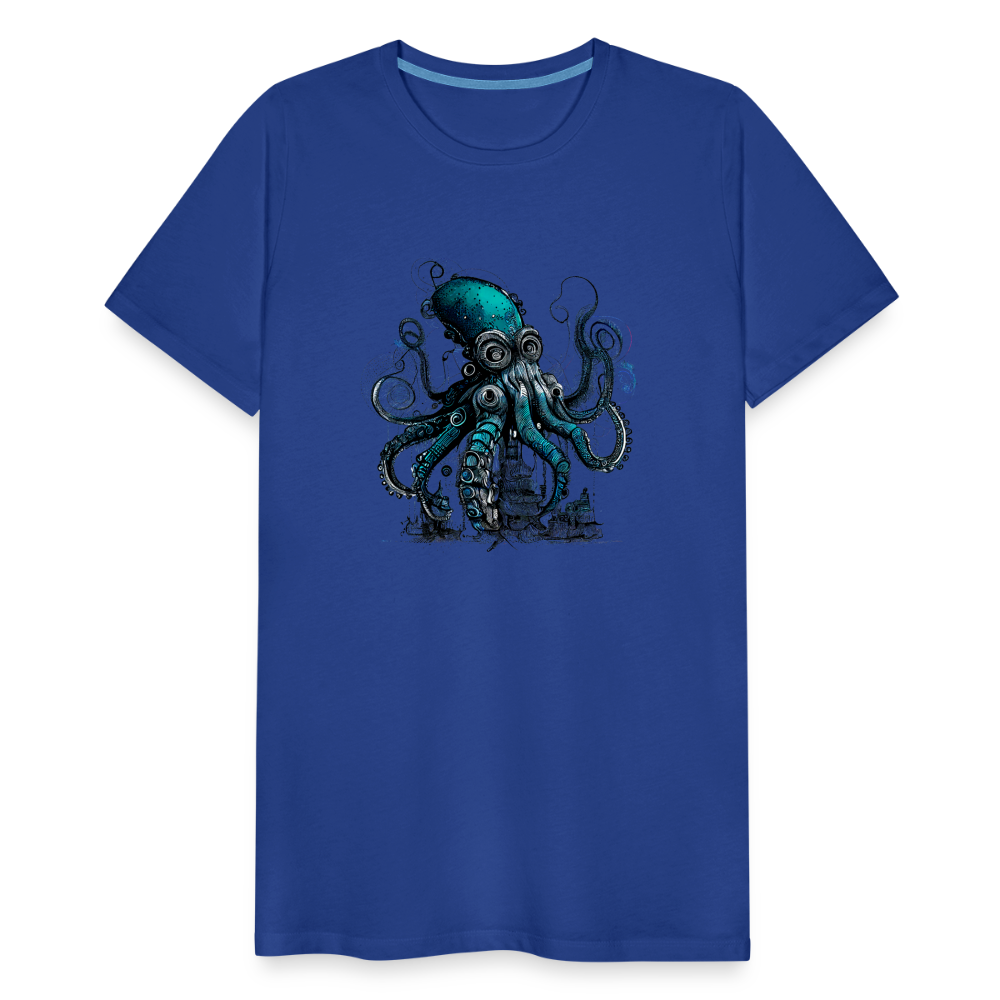 Steampunk Riesenkraken über kleinem Dorf - Männer Premium T-Shirt - Königsblau