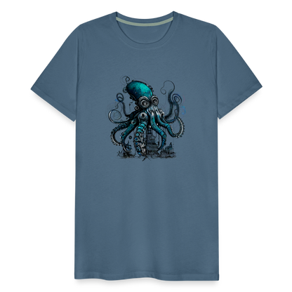 Steampunk Riesenkraken über kleinem Dorf - Männer Premium T-Shirt - by Artful Alchemist