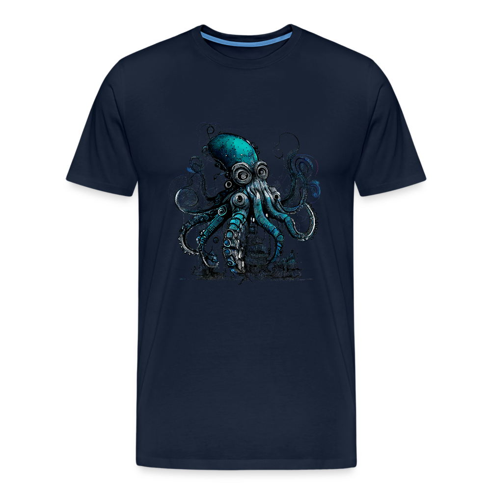 Steampunk Riesenkraken über kleinem Dorf - Männer Premium T-Shirt - Navy