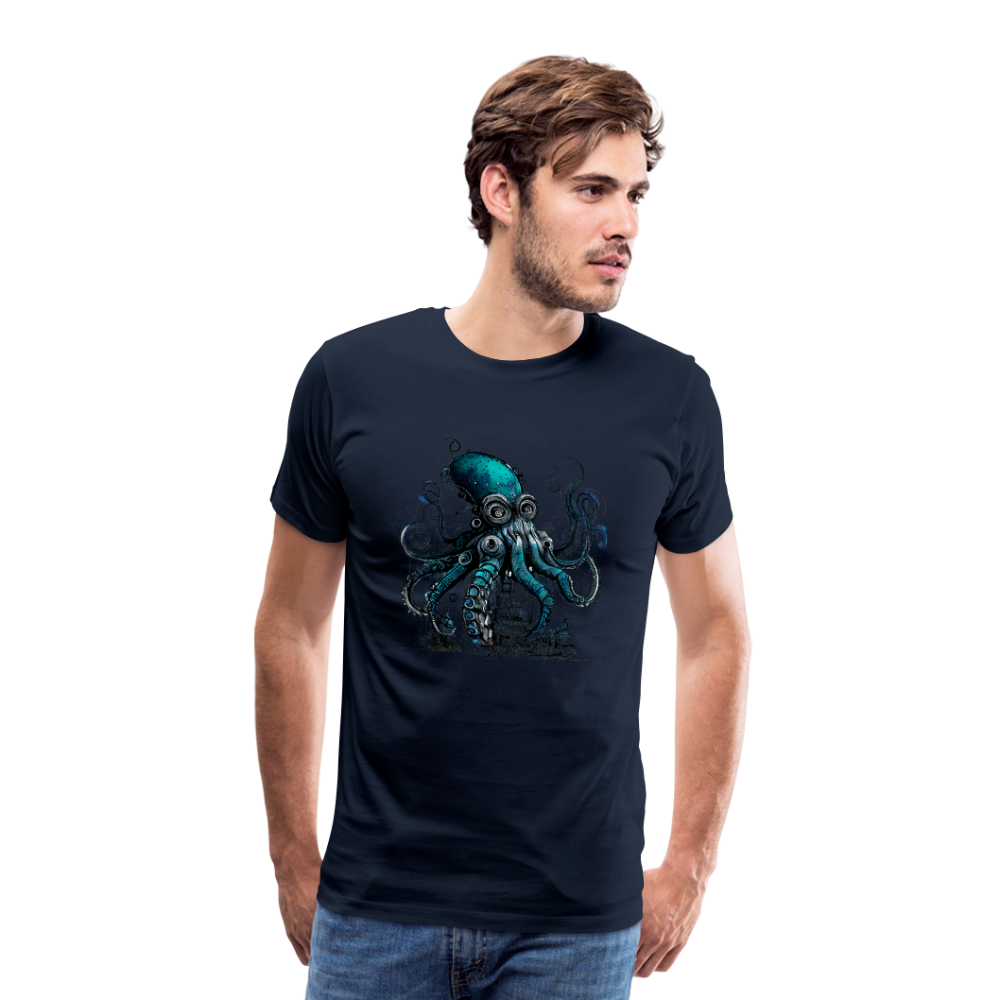 Steampunk Riesenkraken über kleinem Dorf - Männer Premium T-Shirt - Navy