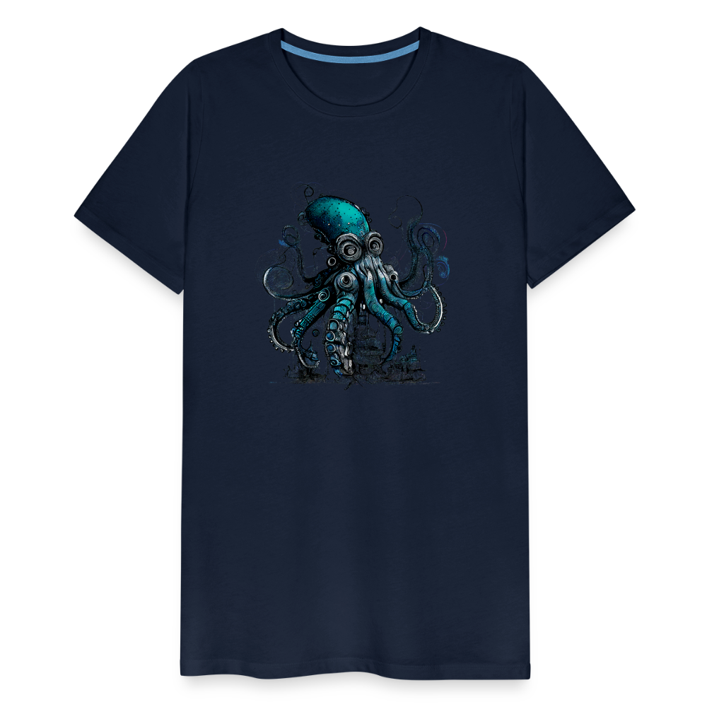 Steampunk Riesenkraken über kleinem Dorf - Männer Premium T-Shirt - Navy