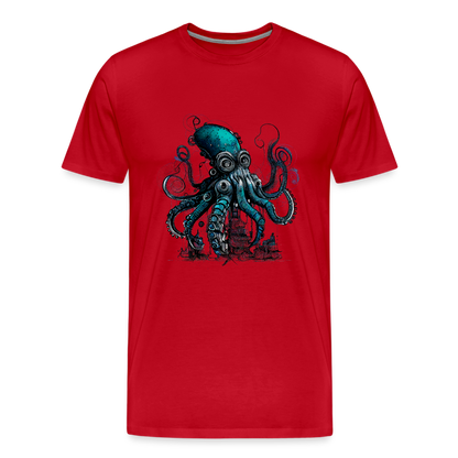 Steampunk Riesenkraken über kleinem Dorf - Männer Premium T-Shirt - by Artful Alchemist