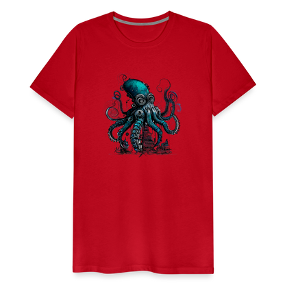 Steampunk Riesenkraken über kleinem Dorf - Männer Premium T-Shirt - by Artful Alchemist