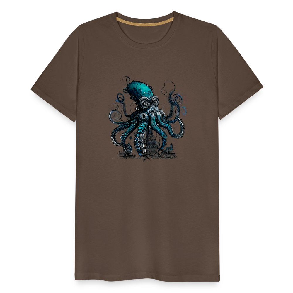 Steampunk Riesenkraken über kleinem Dorf - Männer Premium T-Shirt - Edelbraun