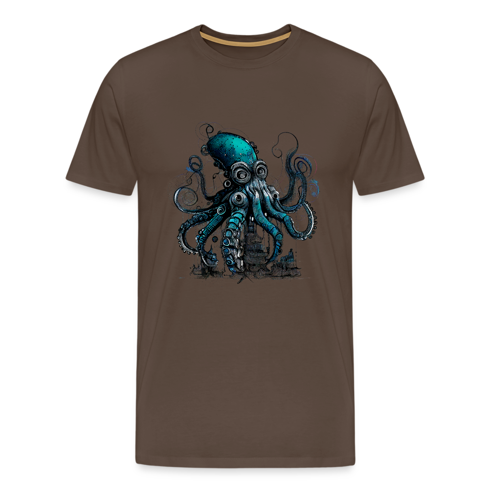 Steampunk Riesenkraken über kleinem Dorf - Männer Premium T-Shirt - Edelbraun