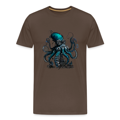 Steampunk Riesenkraken über kleinem Dorf - Männer Premium T-Shirt - by Artful Alchemist