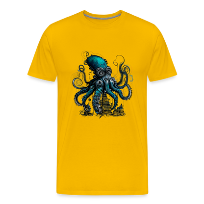 Steampunk Riesenkraken über kleinem Dorf - Männer Premium T-Shirt - by Artful Alchemist