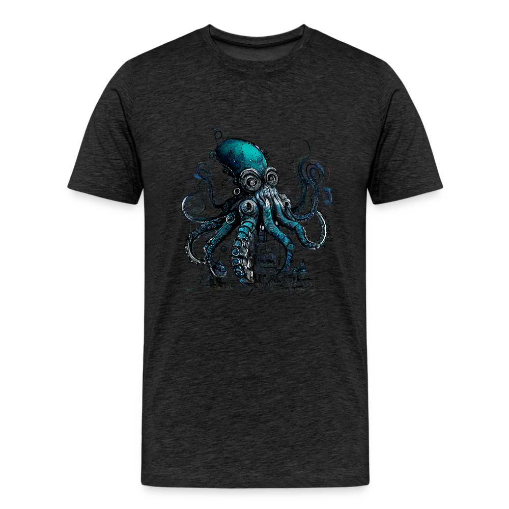 Steampunk Riesenkraken über kleinem Dorf - Männer Premium T-Shirt - Anthrazit