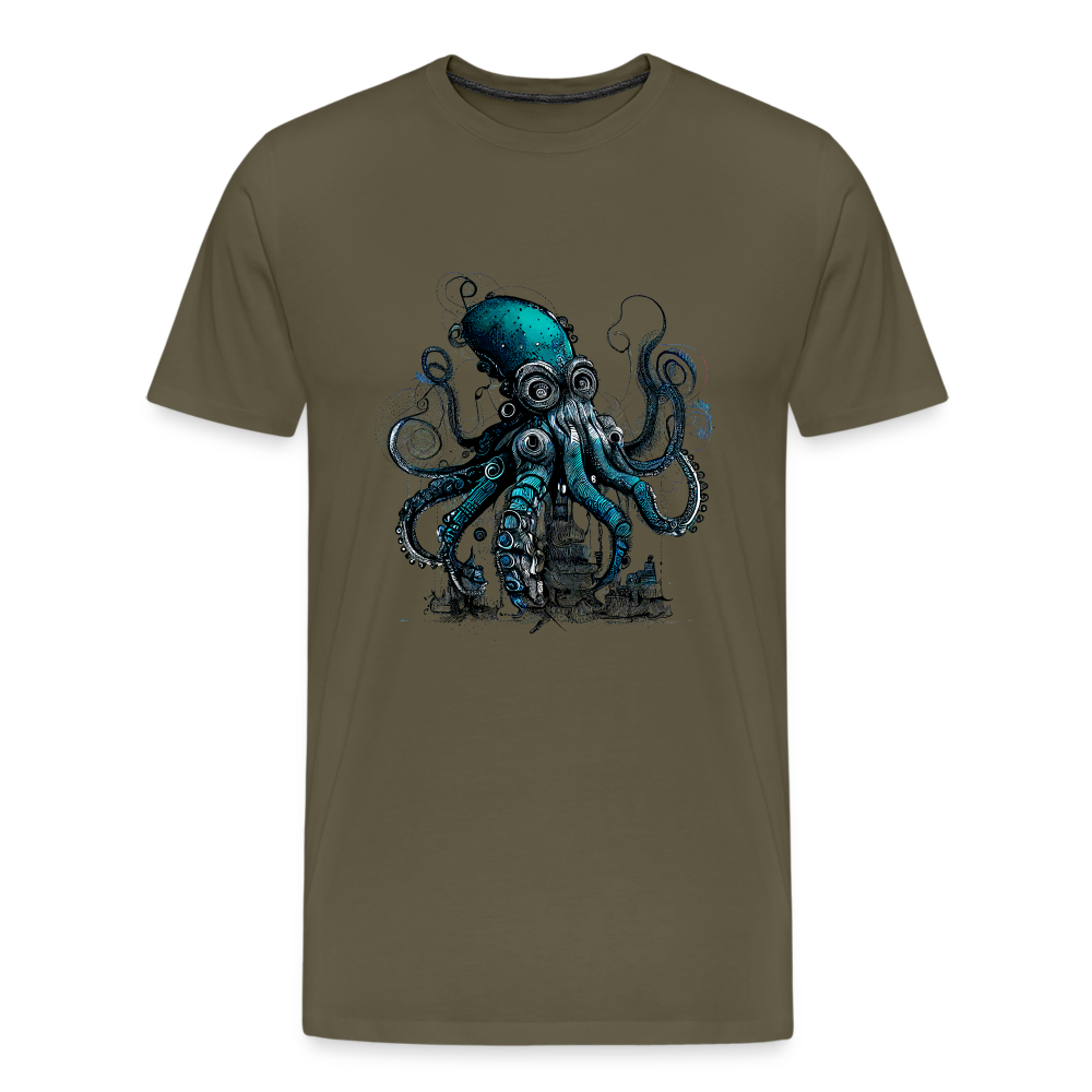 Steampunk Riesenkraken über kleinem Dorf - Männer Premium T-Shirt - Khaki