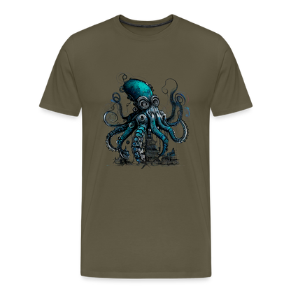 Steampunk Riesenkraken über kleinem Dorf - Männer Premium T-Shirt - by Artful Alchemist