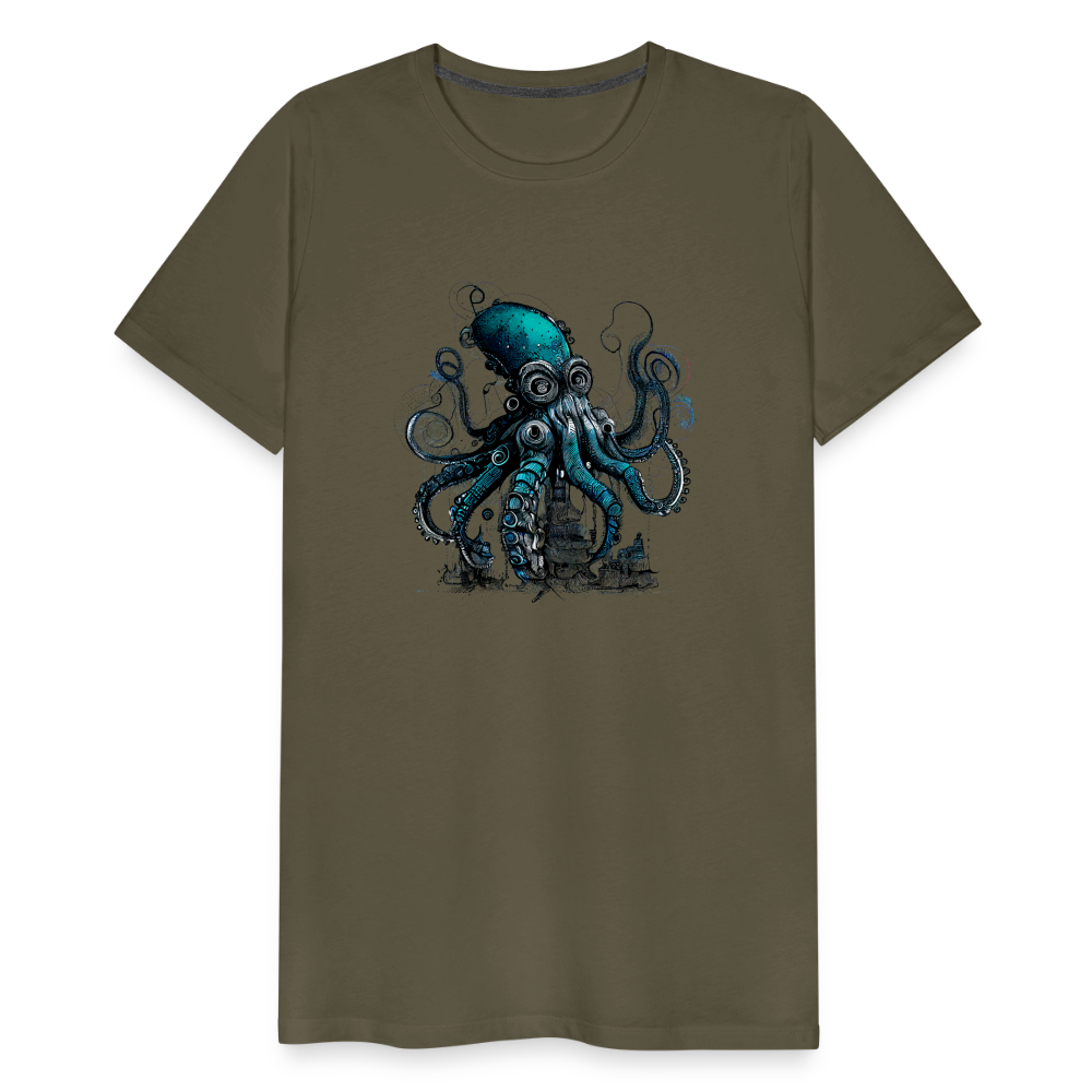 Steampunk Riesenkraken über kleinem Dorf - Männer Premium T-Shirt - Khaki