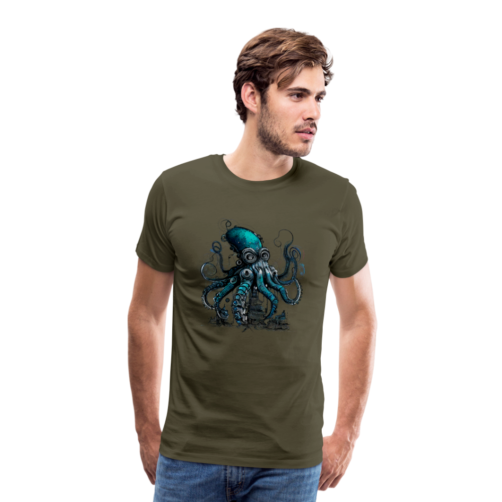 Steampunk Riesenkraken über kleinem Dorf - Männer Premium T-Shirt - Khaki