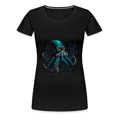 Steampunk Riesenkraken über kleinem Dorf - Frauen Premium T-Shirt - by Artful Alchemist