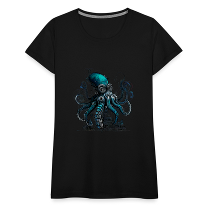 Steampunk Riesenkraken über kleinem Dorf - Frauen Premium T-Shirt - by Artful Alchemist