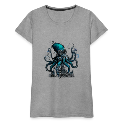 Steampunk Riesenkraken über kleinem Dorf - Frauen Premium T-Shirt - by Artful Alchemist