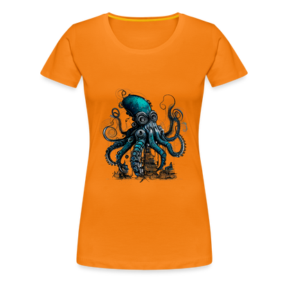 Steampunk Riesenkraken über kleinem Dorf - Frauen Premium T-Shirt - by Artful Alchemist