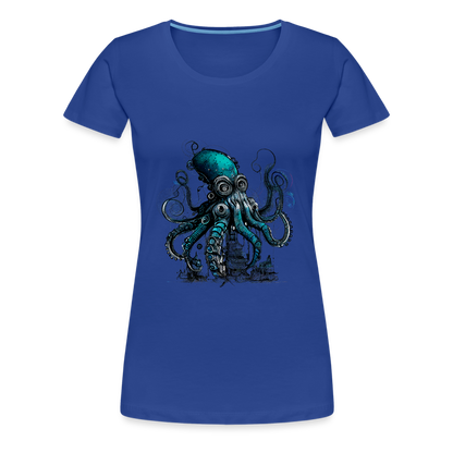 Steampunk Riesenkraken über kleinem Dorf - Frauen Premium T-Shirt - by Artful Alchemist
