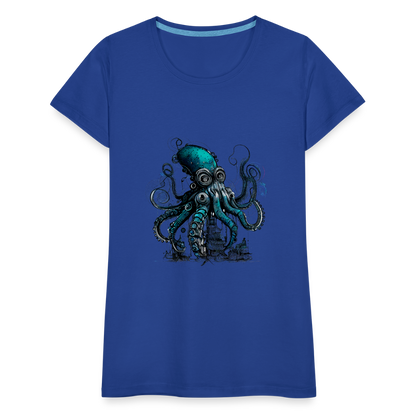 Steampunk Riesenkraken über kleinem Dorf - Frauen Premium T-Shirt - by Artful Alchemist