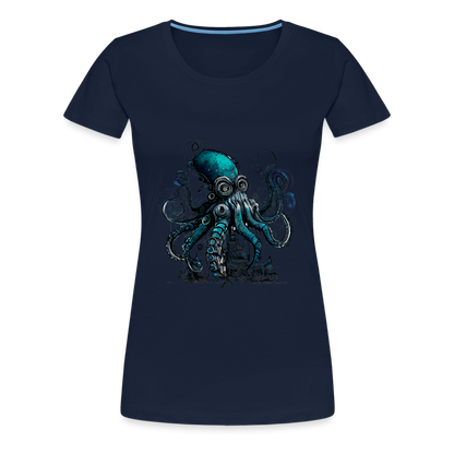 Steampunk Riesenkraken über kleinem Dorf - Frauen Premium T-Shirt - by Artful Alchemist