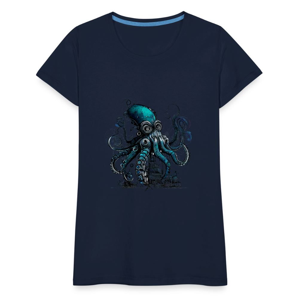 Steampunk Riesenkraken über kleinem Dorf - Frauen Premium T-Shirt - Navy