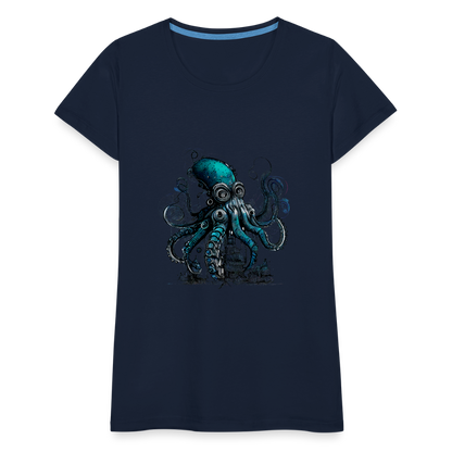 Steampunk Riesenkraken über kleinem Dorf - Frauen Premium T-Shirt - by Artful Alchemist