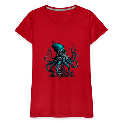 Steampunk Riesenkraken über kleinem Dorf - Frauen Premium T-Shirt - by Artful Alchemist