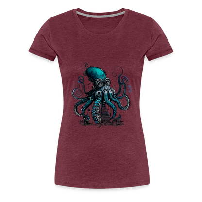 Steampunk Riesenkraken über kleinem Dorf - Frauen Premium T-Shirt - by Artful Alchemist