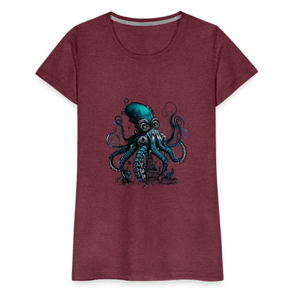 Steampunk Riesenkraken über kleinem Dorf - Frauen Premium T-Shirt - by Artful Alchemist