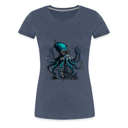 Steampunk Riesenkraken über kleinem Dorf - Frauen Premium T-Shirt - by Artful Alchemist