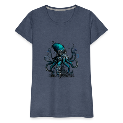 Steampunk Riesenkraken über kleinem Dorf - Frauen Premium T-Shirt - by Artful Alchemist