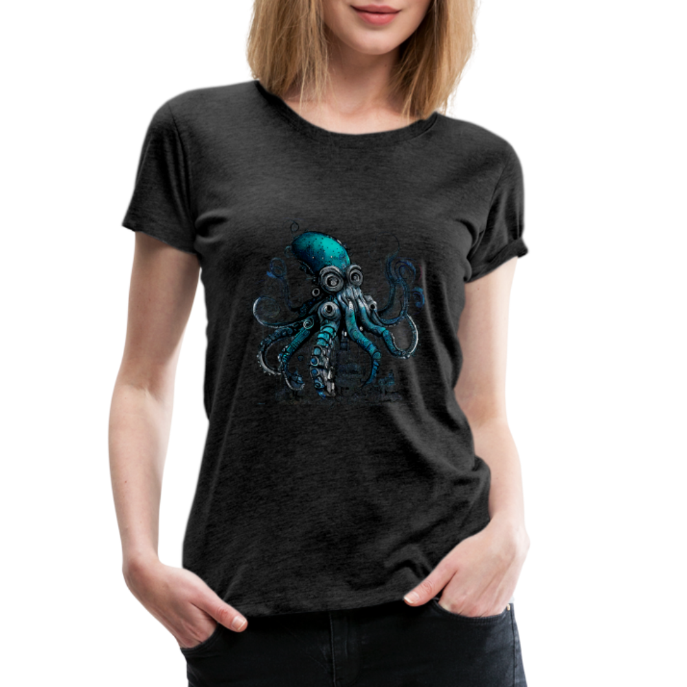 Steampunk Riesenkraken über kleinem Dorf - Frauen Premium T-Shirt - Anthrazit