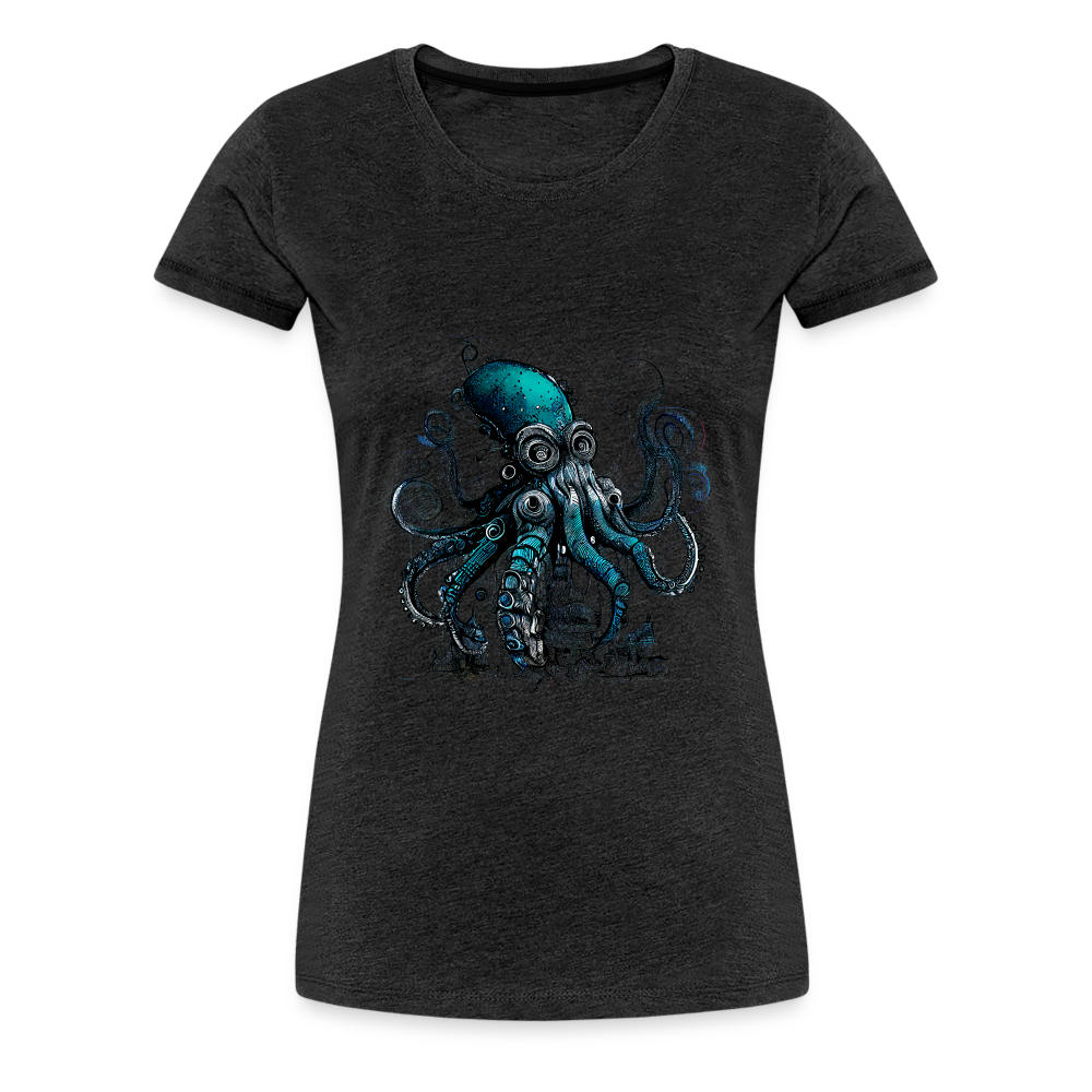 Steampunk Riesenkraken über kleinem Dorf - Frauen Premium T-Shirt - Anthrazit