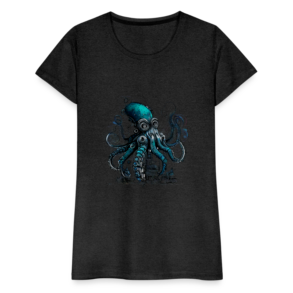 Steampunk Riesenkraken über kleinem Dorf - Frauen Premium T-Shirt - Anthrazit