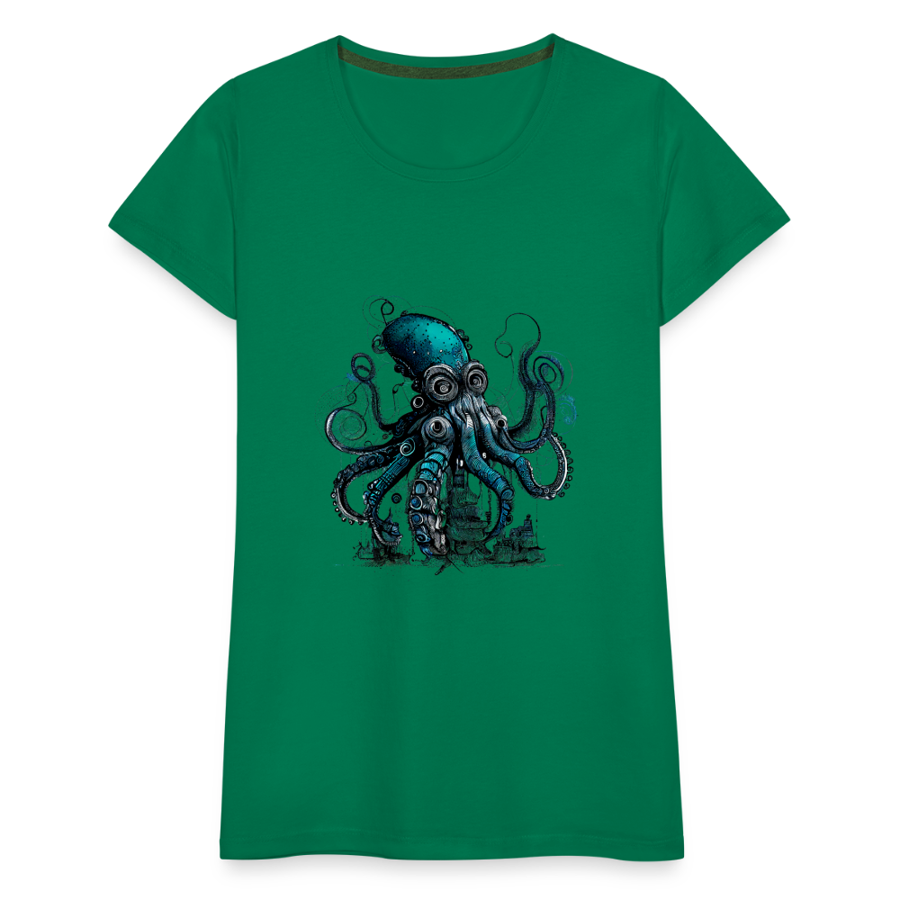 Steampunk Riesenkraken über kleinem Dorf - Frauen Premium T-Shirt - Kelly Green