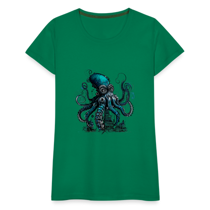 Steampunk Riesenkraken über kleinem Dorf - Frauen Premium T-Shirt - by Artful Alchemist