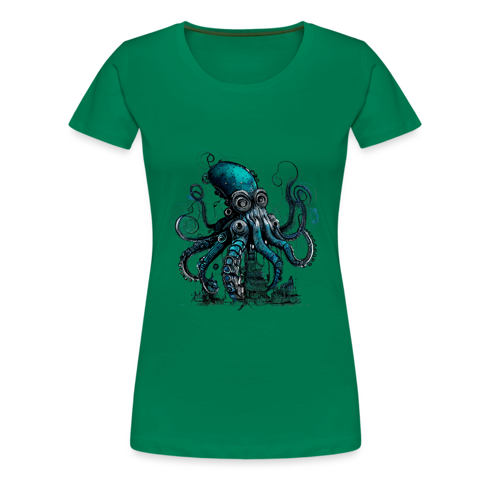 Steampunk Riesenkraken über kleinem Dorf - Frauen Premium T-Shirt - Kelly Green