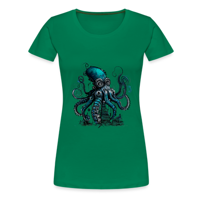 Steampunk Riesenkraken über kleinem Dorf - Frauen Premium T-Shirt - by Artful Alchemist