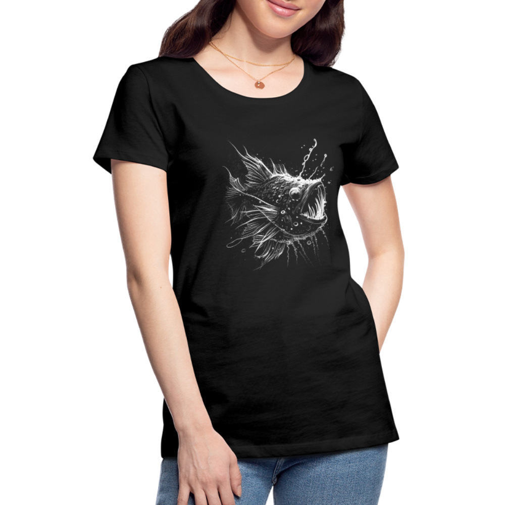 Anglerfisch, Tiefseefisch - Monochrom - Frauen Premium T-Shirt - Schwarz