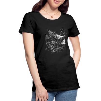 Anglerfisch, Tiefseefisch - Monochrom - Frauen Premium T-Shirt - by Artful Alchemist