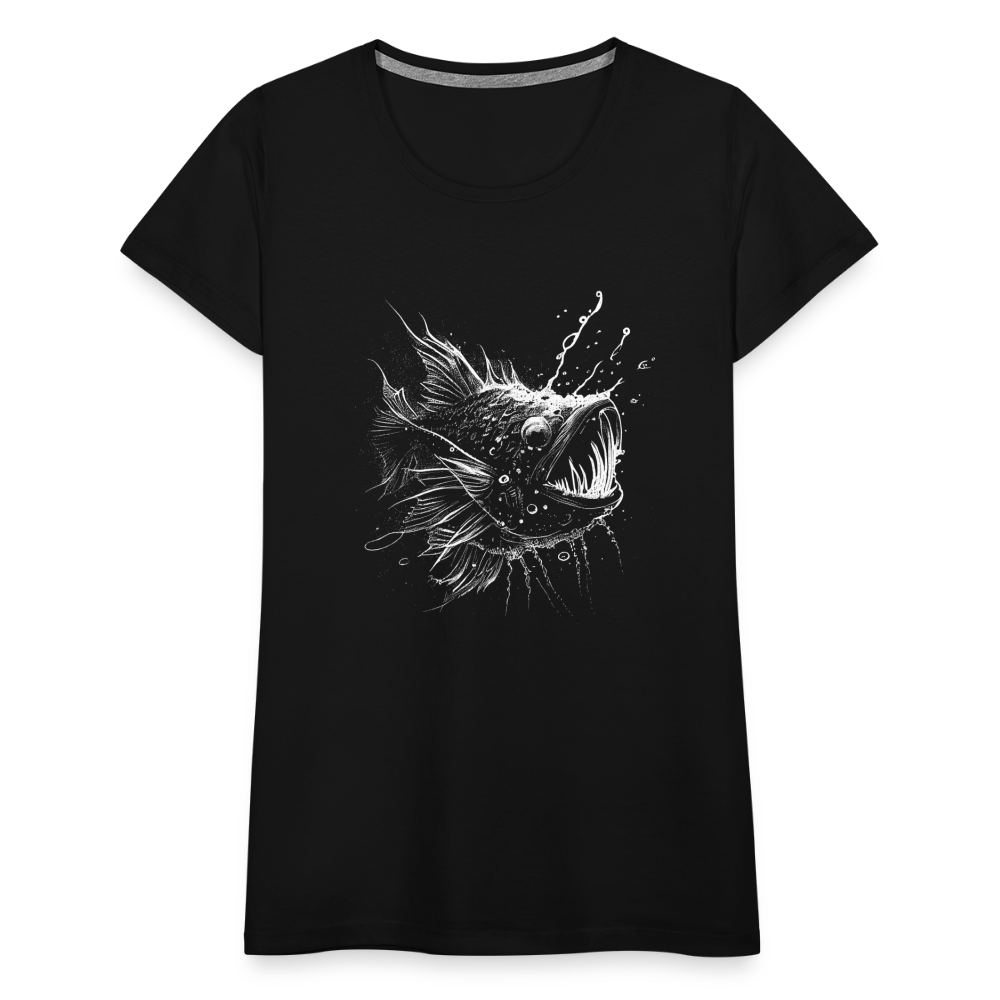 Anglerfisch, Tiefseefisch - Monochrom - Frauen Premium T-Shirt - Schwarz