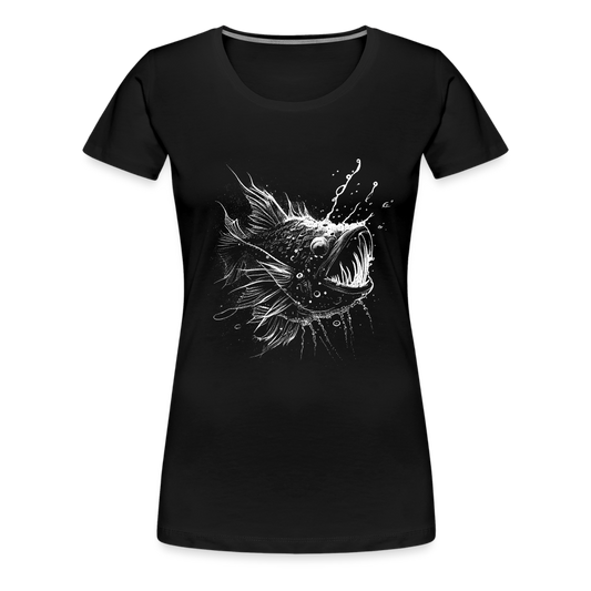 Anglerfisch, Tiefseefisch - Monochrom - Frauen Premium T-Shirt - Schwarz