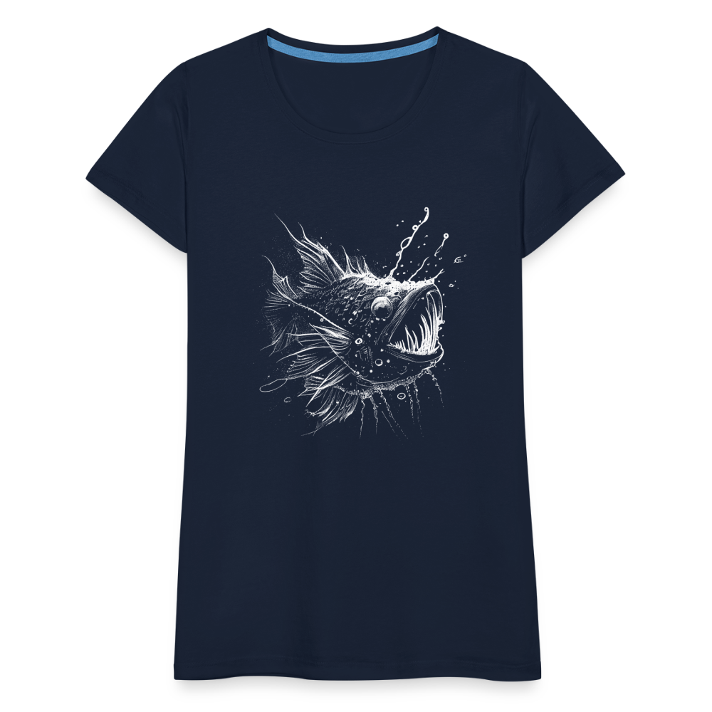 Anglerfisch, Tiefseefisch - Monochrom - Frauen Premium T-Shirt - Navy