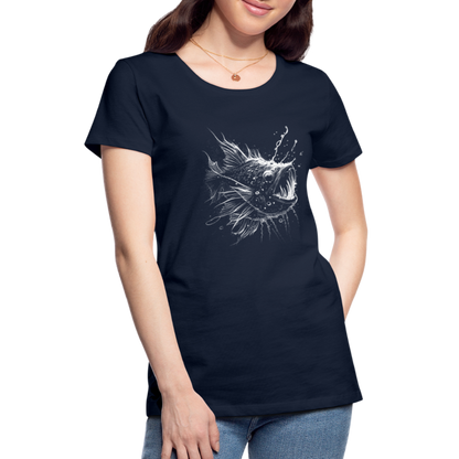 Anglerfisch, Tiefseefisch - Monochrom - Frauen Premium T-Shirt - by Artful Alchemist