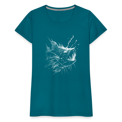 Anglerfisch, Tiefseefisch - Monochrom - Frauen Premium T-Shirt - by Artful Alchemist