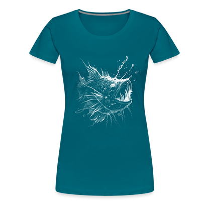 Anglerfisch, Tiefseefisch - Monochrom - Frauen Premium T-Shirt - by Artful Alchemist