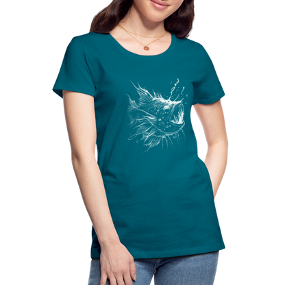 Anglerfisch, Tiefseefisch - Monochrom - Frauen Premium T-Shirt - by Artful Alchemist