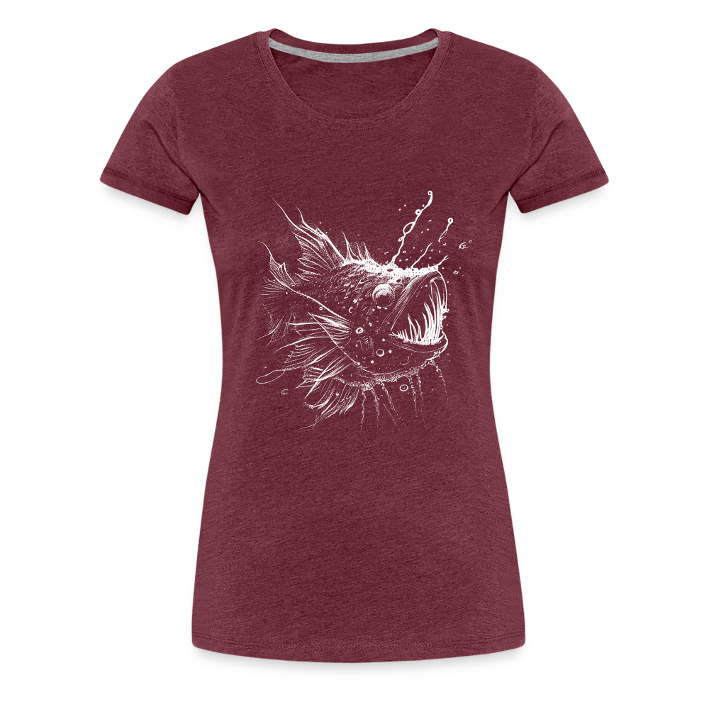 Anglerfisch, Tiefseefisch - Monochrom - Frauen Premium T-Shirt - Bordeauxrot meliert