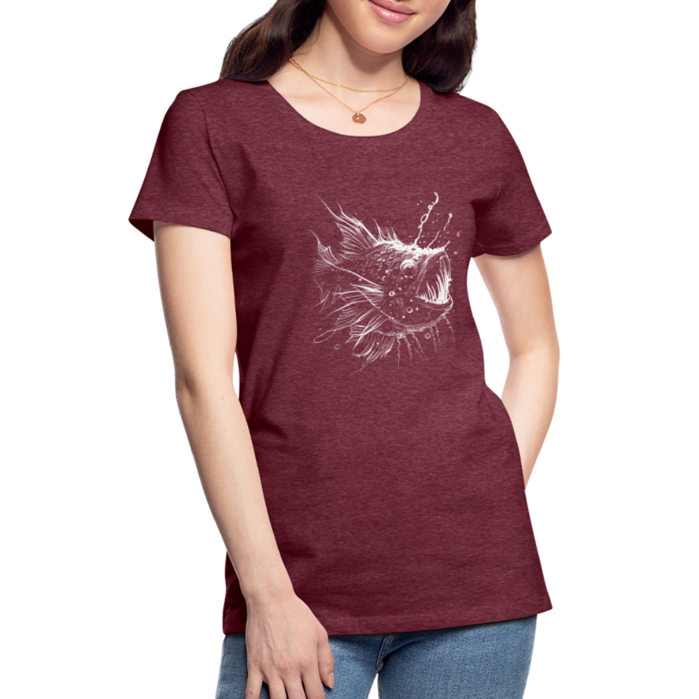 Anglerfisch, Tiefseefisch - Monochrom - Frauen Premium T-Shirt - Bordeauxrot meliert